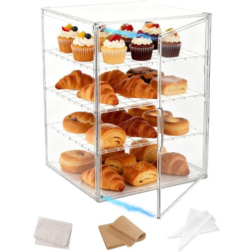 Large Pastry Display Case, 4-Layer Adjustable Corner Bread Box for Kitchen Countertop, 17.32x13x12.4inch Bread Storage Container with Magnetic Door(17.32x13x12.4inch)