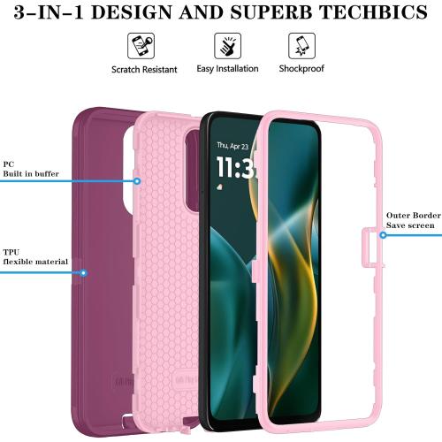 Qinmay for Moto G Stylus 5G 2026/2025 Case, 3-Layer Cover, WineRedPink