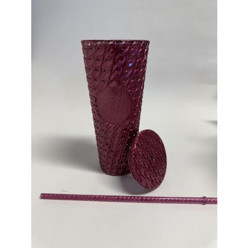 Starbucks Chain Link Burgundy Red 24 Ounce Venti Tumbler – Holiday Edition Reusable Cold Cup with Lid and Straw – Textured Acrylic Travel Mug for Iced Coffee, Tea, and Cold Beverages