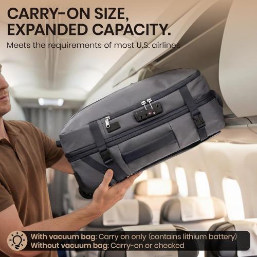 Fanwoli Rolling Vacuum Backpack Travel with One-Button Compression, Expandable Carry-On Suitcase Luggage, Approved TSA Lock & Water-Proof Laptop Compartment for Outdoor/Family/Business Trips
