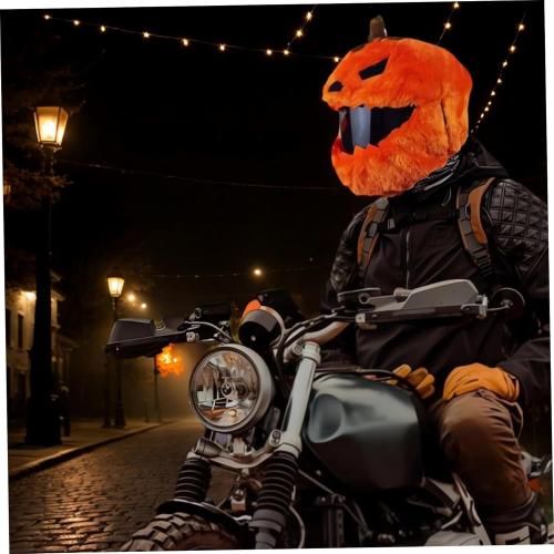 Motorcycle Helmet Covers, Halloween Evil Pumpkin Plush Helmet Cover Motorcycle, Decorative Funny Cartoon No Blocking Vision for Riding, Parties Cover