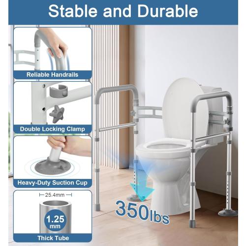 HOMLAND Toilet Safety Rails for Seniors, Adjustable Height & Width, 350 Lbs | Padded Armrests, Foldable Aluminum Toilet Safety Frame, Handicap Toilet Handles for Elderly and Disabled, Fit Any Toilets