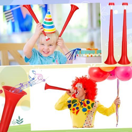 Red 4 Pcs Stadium Horn Vuvuzela Plastic Collapsible Cheering Trumpets for Sporting Events Football Carnival Party Supplies (Red)