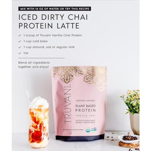 Truvani Vegan Pea Protein Powder | Vanilla Chai | 20g Organic Plant Based Protein | 1 Serving | Keto | Gluten & Dairy Free | Low Carb | No Added Sugar