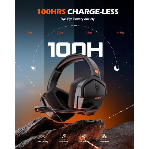 NUBWO Wireless Gaming Headset with Mic for Ps5 Ps4 PC, Zero Interference, 100-Hour Battery All-Day Play, 23ms Sync​ for Fortnite & Call of Duty/FPS Gamers, Triple Mode All Devices Compatible - Orange