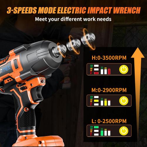 Protmex Cordless Impact Wrench, 900Ft-lbs (1200N.m) 1/2 Brushless Impact Gun, 21V High Torque Power Impact Driver, 2x4.0Ah Batteries Electric Impact Motor Variable Speeds for Car/Pickup Truck/Mower