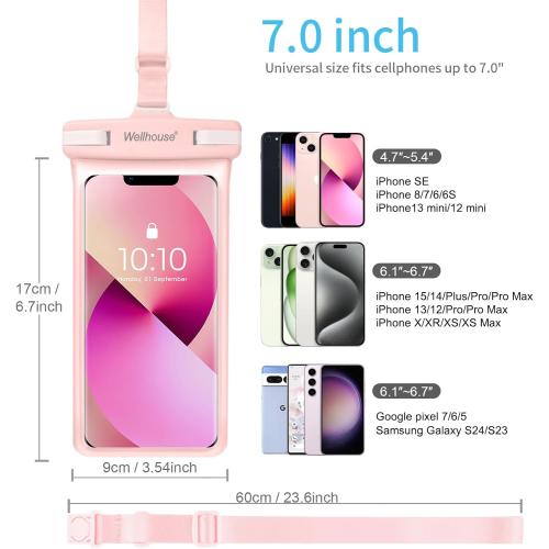 wellhouse 3D Waterproof Phone Pouch with Lanyard,Premium TPU100FT Deep Waterproof Phone Case for iPhone 17 16 15 14 13 12 Pro Max XS Samsung,Snorkeling, Surfing, Kayaking,Skiing,Hot Springs
