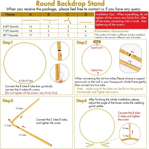 Nisoger Round Arch Stand 6.6FT Circle Balloon Arch Frame Circle Backdrop Stand Gold Round Arch With Storage Bag For Wedding Birthday Party Bridal Shower Anniversary Event Ceremony Decoration