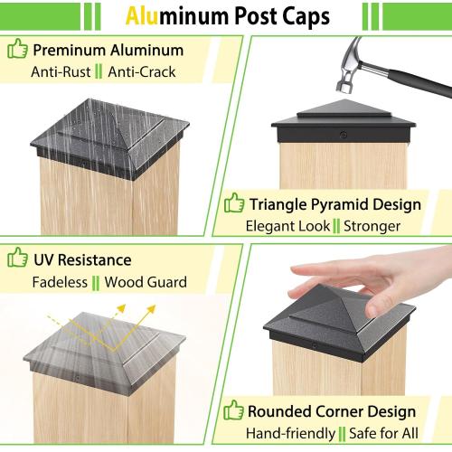 12 Pack Pyramid Aluminum Post Caps for 4x4 Wood Posts (Actual 3.5 x 3.5), Durable Powder-Coated Fence Post Caps for Deck, Patio, Fence, Weather-Resistant, Rust-Proof PC44