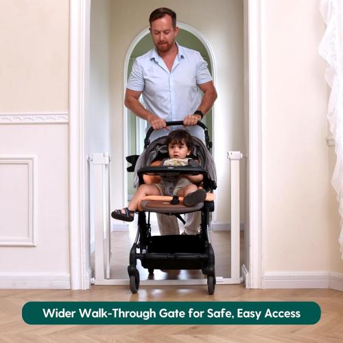 Size 36-41 BABELIO Baby Gate for Doorways and Stairs, 36-41 Pet Gate with Wide Walk Thru Door and Lock Indicator, No Drill Pressure Mounted Safety Gate with Double Lock and Self-Closing, White