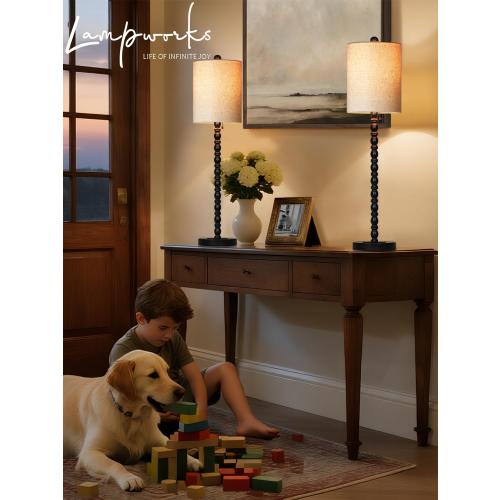 Buffet Lamps, Table Lamps Set of 2-30 H Tall with Sturdy Metal Bases & Textured Linen Shades - UL Certified, Ideal for Creating a Cozy Vibe in Living Rooms, Dining Rooms & Entryways (Matte Black)