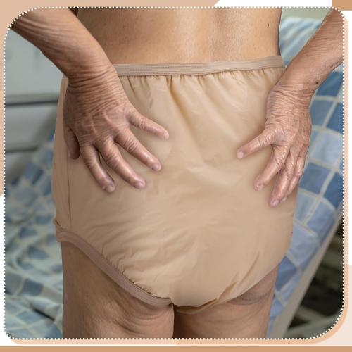 M 10 Pcs Adult Plastic Diaper Cover Pull-On Cover Plastic Pants Reusable Incontinence Waterproof Pants(Medium,Beige)