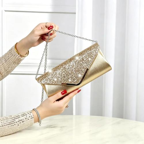 Queena Womens Shiny Glitter Evening Clutch Envelope Handbag Chain Purse for Wedding Party Prom Gift for Mom Wife Girlfriend