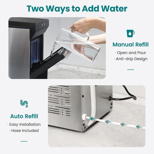 Gevi V2.0 Countertop Gemi Nugget Ice Maker | Self-Cleaning Pellet Ice Machine | Open and Pour Water Refill | Stainless Steel Housing | Fit Under Wall Cabinet | Black