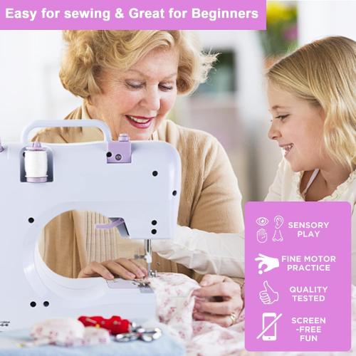 Sewing Machine for Beginners & Kids, Mini Portable Sewing Machines with 12 Built-in Stitch Patterns, 2-Speed Foot Pedal, Perfect for Teaching Daughter to Sew(with 27 Pieces Sewing Kit & Cover)