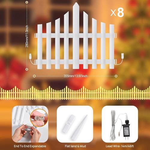 MGupzao Christmas Tree Fence Light - Christmas Decorations Lights 8 Pack Picket Fence for Indoor Outdoor Christmas Decor, Plug-in 8 Modes Decorative Light for for Landscape Patio Yard Path Xmas Decor