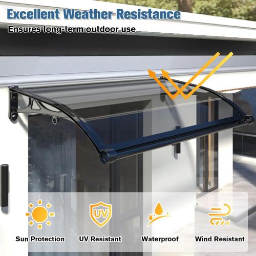 Awning for Door Entrance, Window Awnings Exterior with Aluminum Bracket Polycarbonate Board, Patio Balcony Porch, Uv Rain Snow Protection, with Drainage Channels, Gray 80x100cm/31 x39