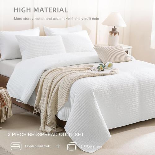 Set of 3 Size 128x 120 Color White Lady Ann Oversized King Quilt 128x120, White Oversized King Bedspreads Set for Bed, Lightweight & Soft Farmhouse Coverlet All Season Extra Large 3 Pcs Quilted Bedding Sets