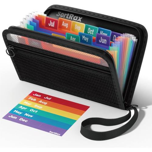 Small Receipt Coupon Organizer, A6 Size 12 Pockets Accordion File Organizer, 8X5.3 Inches, Zipper Closure