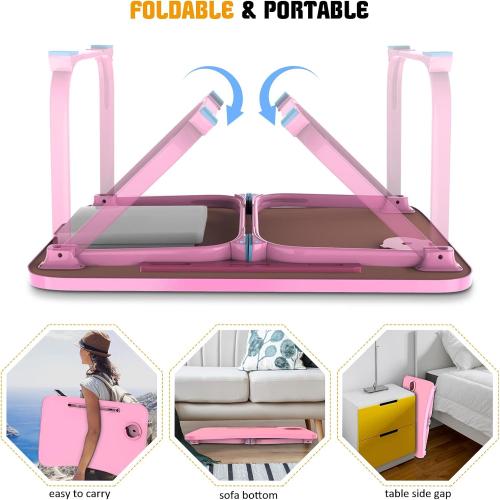 Fayquaze Portable Foldable Laptop Bed Table with Storage Drawer and Cup Holder, Laptop Desk Stand Tray for Eating, Reading and Working