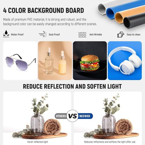 NEEWER 50W Upgraded Photo Studio Light Box, 24x24 Portable Folding Photography Lightbox, 4 Backdrops, 5600K 160 LEDs 5200lx/0.5m Dimmable Picture Booth Shooting Tent for Jewelry Electronics, LP60