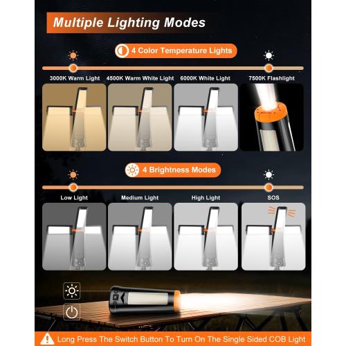 Camping Light with Stand 85.9 Rechargeable Cordless 5500 High Lumens LED Work Light, 10000mAh Solar Magnetic Waterproof Emergency, Dimmable Camping Essentials Gear with Detachable Tripod