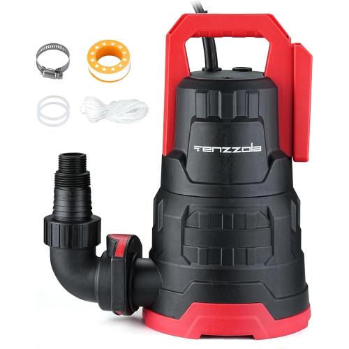 Tenzzola Sump Pump, 1 HP 3960GPH Submersible Utility Water Pump, Thermoplastic Portable Electric Water Removal Transfer Pump with 16.4FT Cord for Swimming Pool Basement Garden Pond Tubs Draining