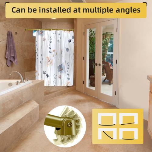 Adjustable Curved Shower Rod, 42-72 inches Extra Wide Shower Curtain Rod, Rust proof, Premium Stainless Steel, Curved Shower Rod for Bathroom, Gold