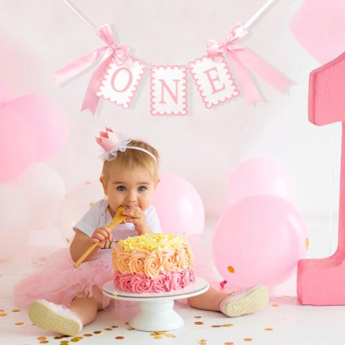 Girls 1st Birthday Decorations - Pink Bow High Chair Banner, Bow First Birthday Photo Props, Cake Smash Party Decorations, Sweet One Highchair Banner