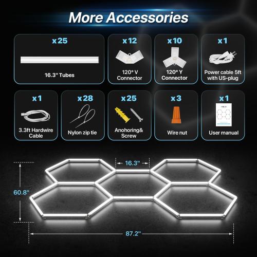 HYPERLITE Gen 2 Hexagon Garage LED Light, Upgraded 3 Level Dimmable 168W 16800LM Super Bright Garage Detailing Lights, 5 Grids Hex Shop Light, Hexagon LED Lights for Basement, Car Wash, Gym, Shop