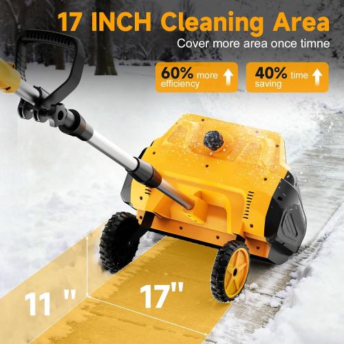 17-Inch Cordless Snow Shovel with Wheels, 9000mAh Brushless Electric Snow Blower Battery Powered, 26Ft Snow Thrower Distance&Adjustable Plate, Snow Removal for Driveway Deck Sidewalks