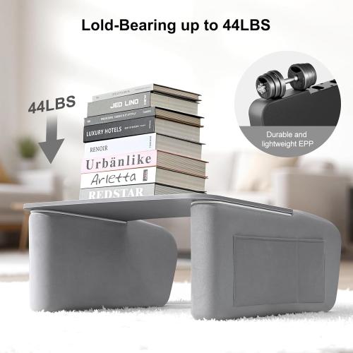 Reading Pillow for Gaming with Ergonomic Arm Rests, Wooden Lap Desk for Laptop, Support Pillow with Side Pockets for Reading, Writing, Working, Gaming on Bed, Couch or Floor (Gray, Large)