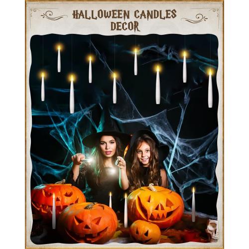 Floating Candles with Wand 10PCs - Magic Hanging Candles Christmas Decorations Flameless Taper Candles with Remote, Floating Lights Gifts for Window Home Bedroom Wedding Birthday Party Indoor Decor