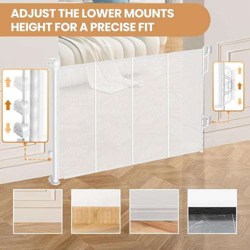 Reinforced Retractable Baby Gate or Mesh Dog Gate,Easy to Use for Stairs, Doorways, Hallways, Indoor, Outdoor, Wide Pet Gate 33.5 Tall, Extends to 55 Wide, White