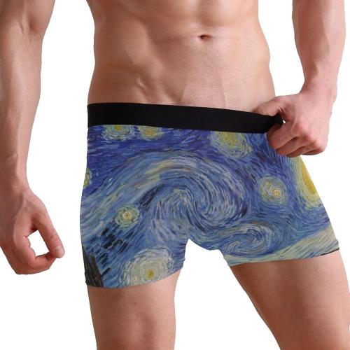 Azuki .... Size XL ...Boxer Brief for Men,Soft and Breathable Cotton Underwear Shorts,Van Gogh Painting Blue Starry Night Waistband Knit Boxers,XXL
