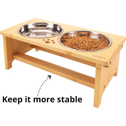HTB Elevated Dog Bowls,Raised Dog Bowl Stand with 2 Stainless Steel Bowls,Elevated Raised Dog Bowls for Large Medium Small Sized Dogs