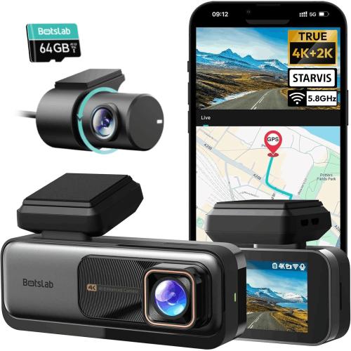 BOTSLAB 4K Dash Cam Front and Rear, 170° Ultra Wide 4K 2K Dashcam with ADAS, Night Vision, 24/7 Parking Mode, Sony STARVIS Sensor, WDR, Free 64GB SD Card, 5.8GHz WiFi, Built-in GPS, Loop Recording