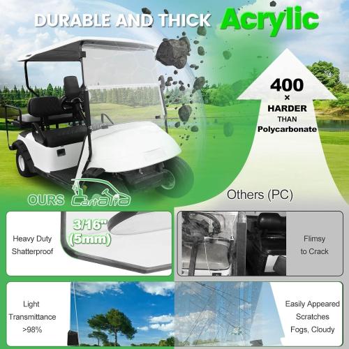 Golf Cart Foldable Windshield 3/16 (5MM) Thicken for 1995-2013 EZGO TXT & Medalist, 40.75 W×33.85 H, Fits 3/4 Rail Front Folding Windscreen Glass Scratch-Resistant, Shatterproof, Anti-UV