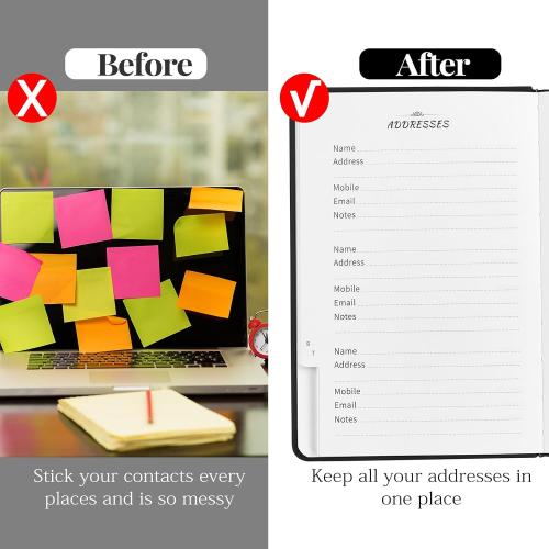 JUBTIC Address book with Alphabetical Tabs, Hardcover Password Keeper and Telephone Book Address Organizer Record Contacts, Internet Login Address Log book Journal Notebook for Home or Office-Black