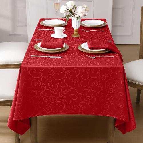 Romanstile Red Christmas Jacquard Rectangle Tablecloth, 60 x 84 Inch