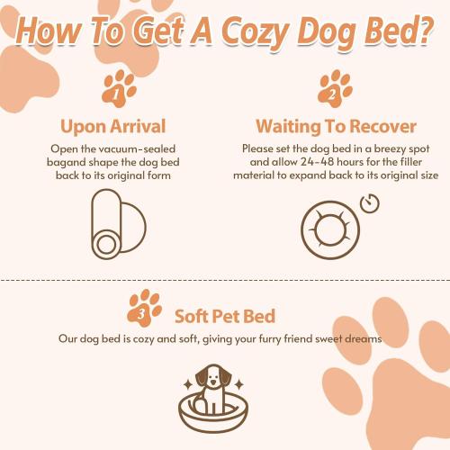 JOLLYVOGUE Calming Dog Bed Medium Size Dog, Anti-Anxiety Donut Medium Pet Bed, 27 inches Fluffy Faux Fur Round Cat Bed (Cream Brown)