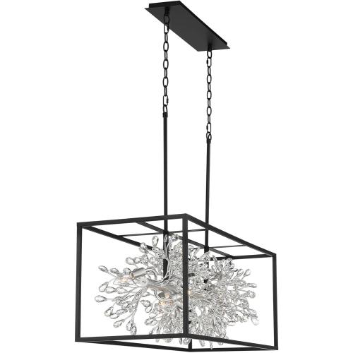 Possini Euro Design Carrine Silver Metal Rectangle Linear Pendant Chandelier 38 1/2 Wide Modern Clear Crystal Flower Vine 8-Light Fixture for Kitchen Island Dining Room House High Ceilings