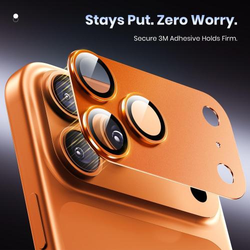 Hoerrye for iPhone 17 Pro Camera Lens Protector - [12FT Shatterproof Military Grade] [Strong Adsorption] Top 9H  Tempered Glass Camera Screen Full Protective Cover Case Friendly,Cosmic Orange