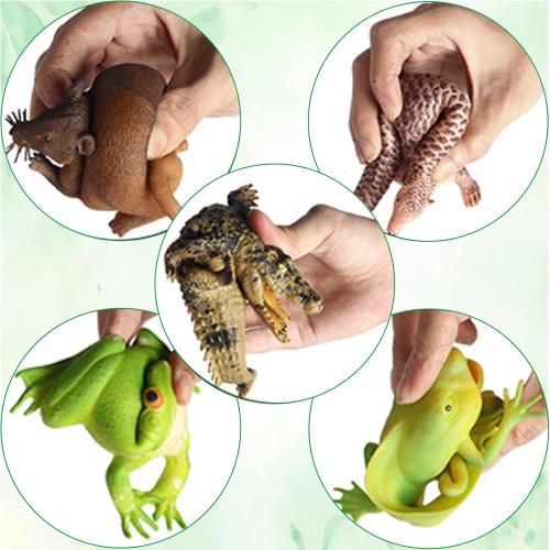 5PCS Soft Rubber Squishy Toys, TPR Super Stretch Animal Toys for Kids, Rubber Animal Figures Set with Frog, Tadpole, Crocodile, Rat, Pangolin