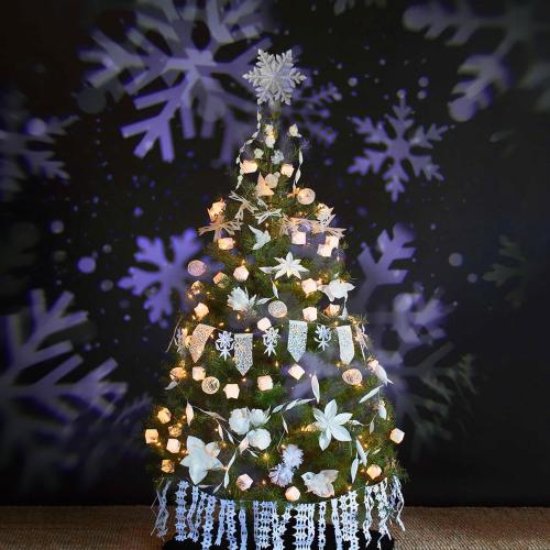 Christmas Tree Topper Lighted With 6 Projection Modes: Built-in 360° Led Rotating Projector Snowflake Tree Topper 3d Christmas Tree Decor Christmas Projector For Xmas Holiday Christmas Tree Decoration