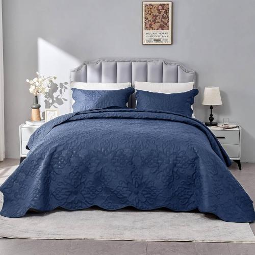 Oversized King Bedspreads 128x120 Extra Wide Quilt for Tall King California King Bed Lightweight 3 Piece Quilted Coverlet Pillow Shams Set Navy