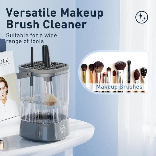Electric Makeup Brush Cleaner - 9000 RPM Makeup Brush Cleaning Machine, IP65 Waterproof Automatic Makeup Brush Cleaner for Makeup Sponges and Brushes(Gray)