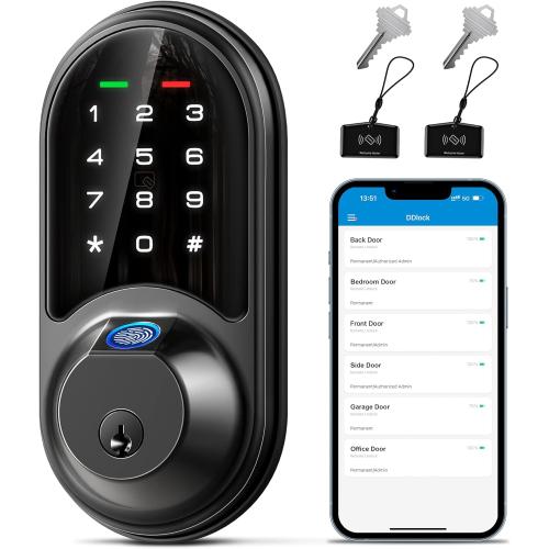 Veise RZ07 Smart Lock, Fingerprint Door Lock, 7-in-1 Keyless Entry with App Control, Electronic Touchscreen Keypad Deadbolt, Biometric Smart Locks for Front Door, Matte Black