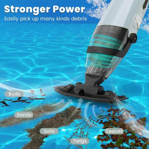 Cordless Pool Vacuum Cleaner for Above Ground Pool & In Ground Rechargeable Pool Vacuum Cleaner - 90 Mins Runtime, with 69 Telescopic Pole, Spa Vacuum for Hot Tub（Misty Grey）