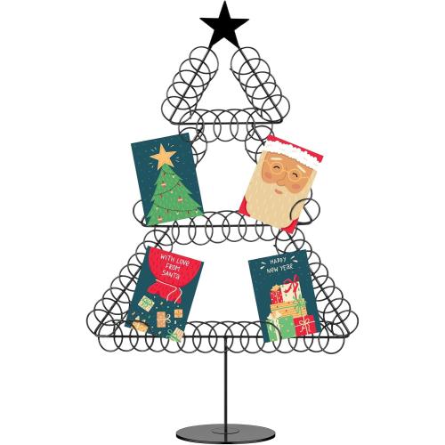 MISSIRG THE STAR ❗❗❗Metal Christmas Card Holder Wreath Xmas Card Display Spiral Photo Holder Decorative Tabletop Photo Rack Spiral Wreath for Holiday Party Picture Table Gift (Black,Tree)